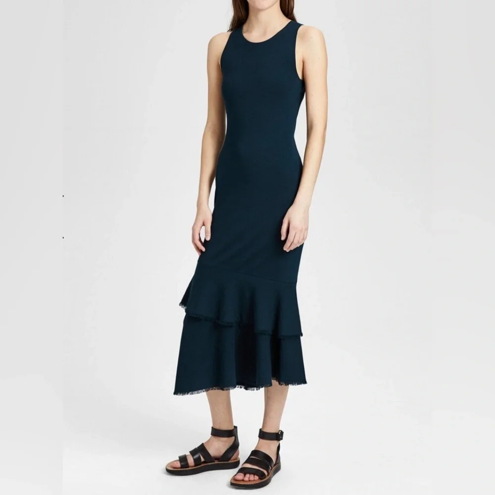 THEORY Women’s Knit Ruffle Maxi Dress Small size S - Picture 1 of 11